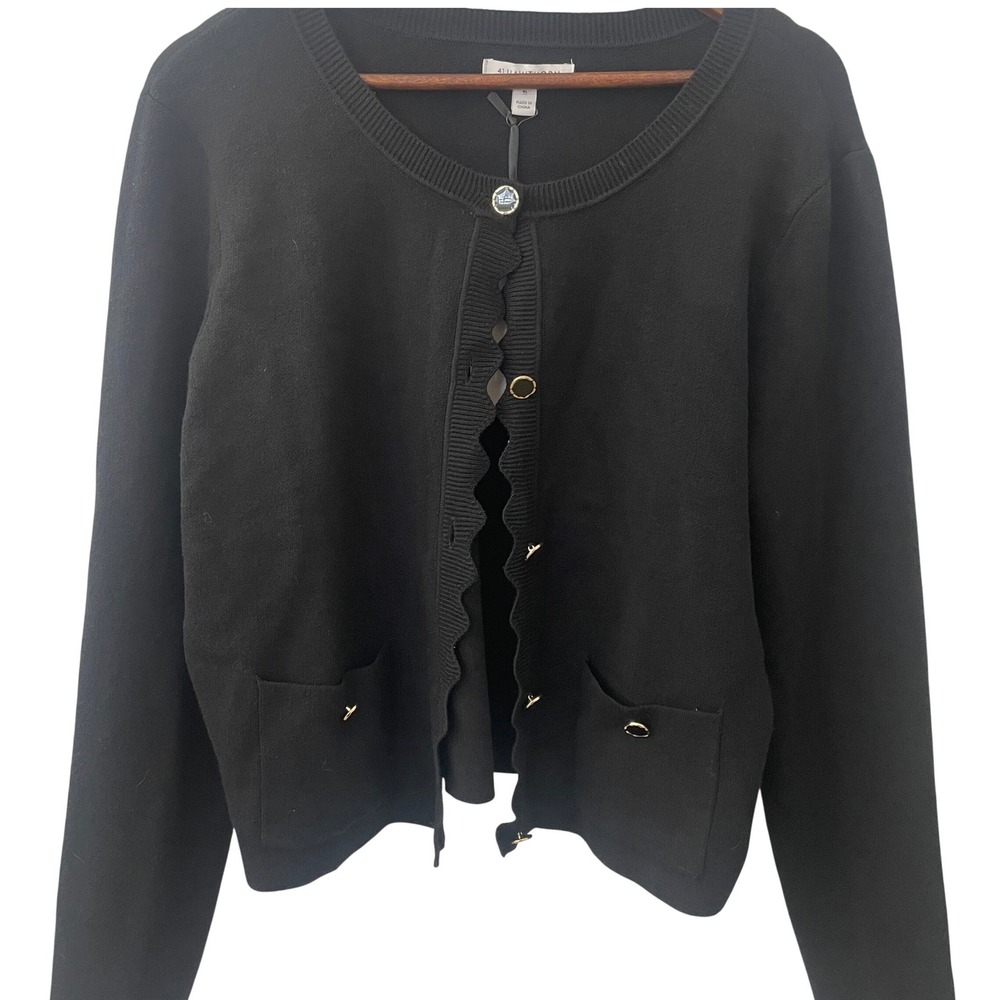 41 Hawthorn Women's  NWT Black Scalloped Button Front Cardigan Sweater XL